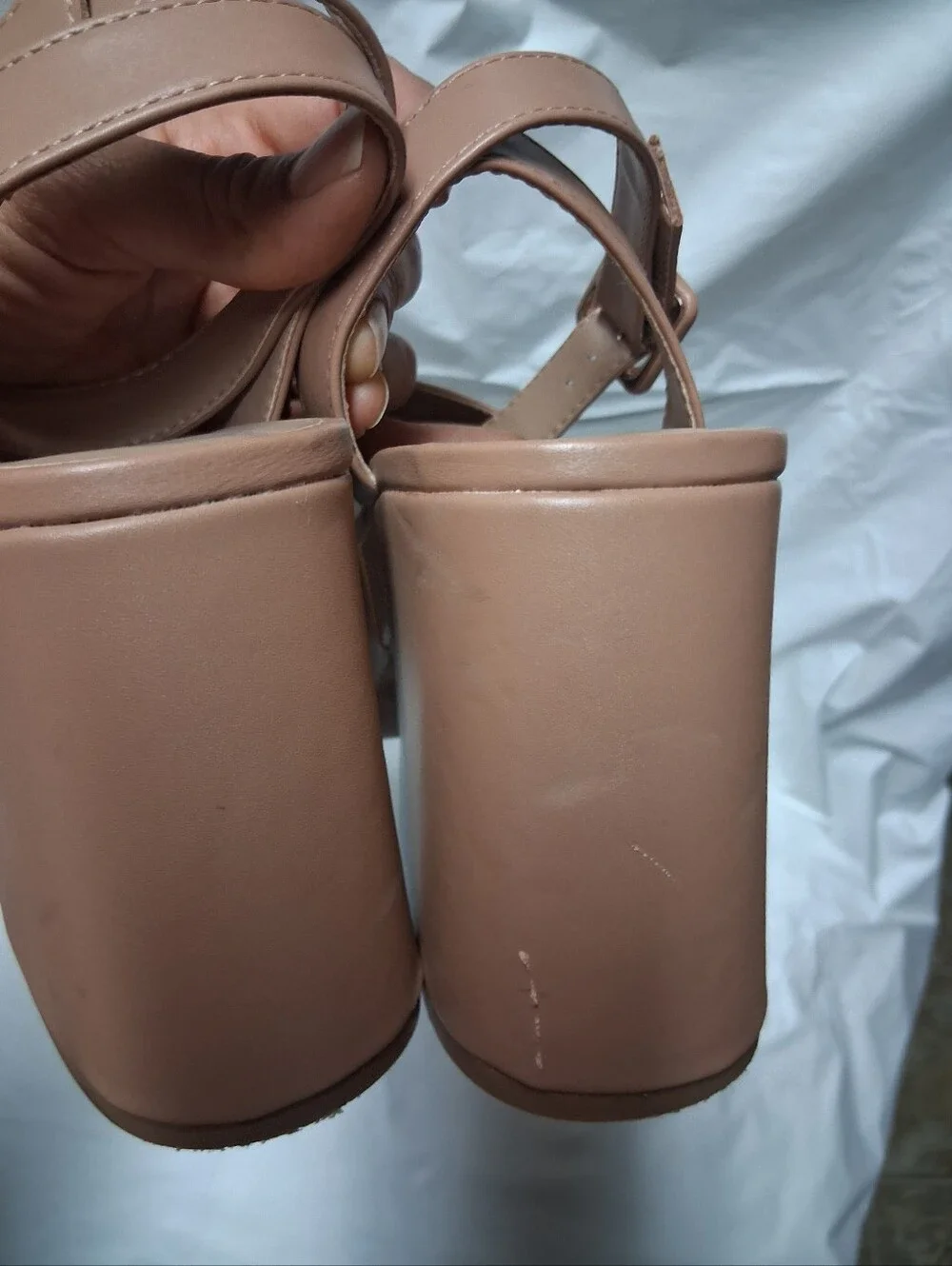 Soda Nude Platform Block Heel Sandals Women's Size 8.5 Preowned